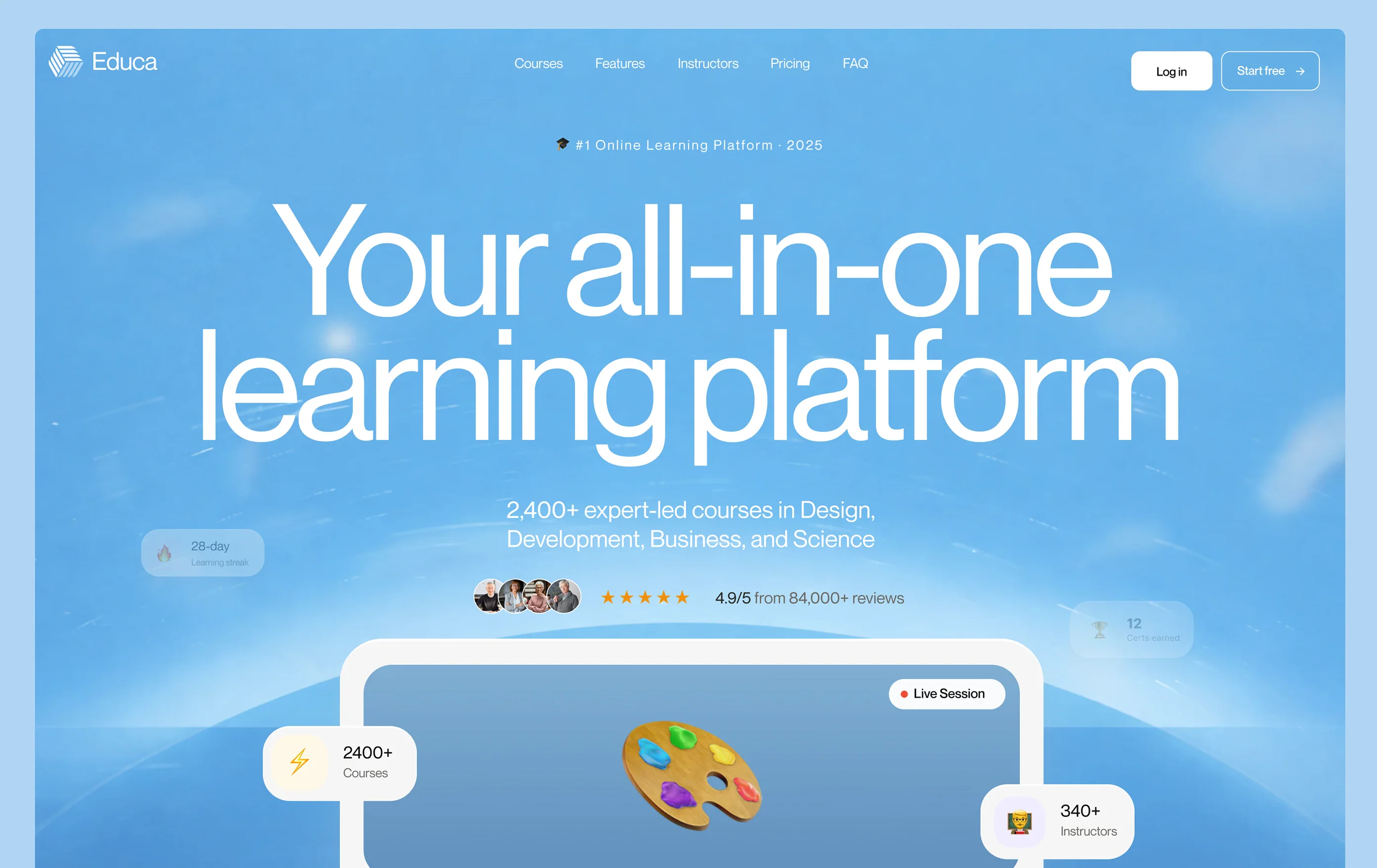 Podgląd platformy do nauki online Educa